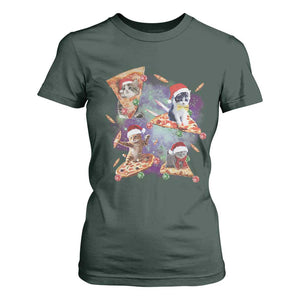 Funny Christmas Cat T Shirt For Women Santa Cat Riding Pizza Galaxy Outer Space TS09 Dark Forest Green Print Your Wear