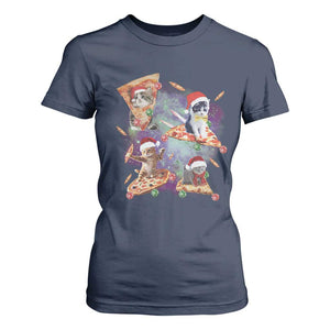 Funny Christmas Cat T Shirt For Women Santa Cat Riding Pizza Galaxy Outer Space TS09 Navy Print Your Wear