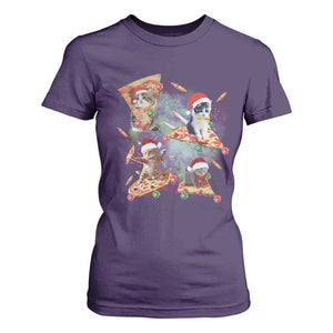 Funny Christmas Cat T Shirt For Women Santa Cat Riding Pizza Galaxy Outer Space TS09 Purple Print Your Wear