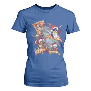 Funny Christmas Cat T Shirt For Women Santa Cat Riding Pizza Galaxy Outer Space TS09 Royal Blue Print Your Wear