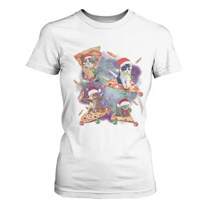 Funny Christmas Cat T Shirt For Women Santa Cat Riding Pizza Galaxy Outer Space TS09 White Print Your Wear