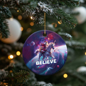 Funny Xmas Cat Christmas Ornament Santa Cat Riding Unicorn Galaxy Outer Space TS09 Print Your Wear