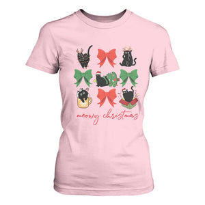 Funny Christmas Black Cat T Shirt For Women Meowy Christmas Cute Cats Coquette Bow TS09 Light Pink Print Your Wear