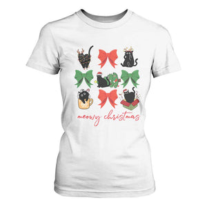 Funny Christmas Black Cat T Shirt For Women Meowy Christmas Cute Cats Coquette Bow TS09 White Print Your Wear