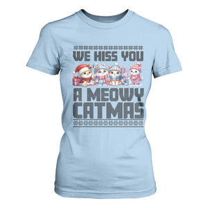 Christmas Cute Cat T Shirt For Women We Hiss You A Meowy Catmas TS09 Light Blue Print Your Wear