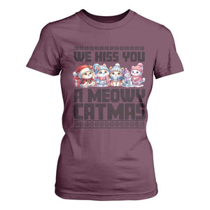 Christmas Cute Cat T Shirt For Women We Hiss You A Meowy Catmas TS09 Maroon Print Your Wear