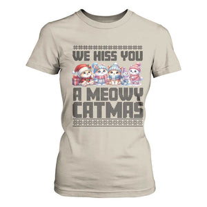 Christmas Cute Cat T Shirt For Women We Hiss You A Meowy Catmas TS09 Sand Print Your Wear
