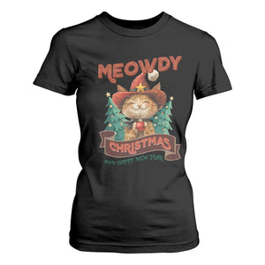 Christmas Cowboy Cat T Shirt For Women Meowdy Christmas And Happy Mew Year TS09 Black Print Your Wear