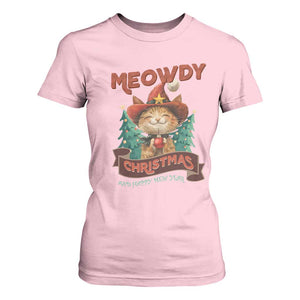 Christmas Cowboy Cat T Shirt For Women Meowdy Christmas And Happy Mew Year TS09 Light Pink Print Your Wear