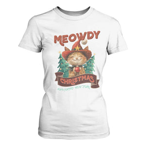 Christmas Cowboy Cat T Shirt For Women Meowdy Christmas And Happy Mew Year TS09 White Print Your Wear