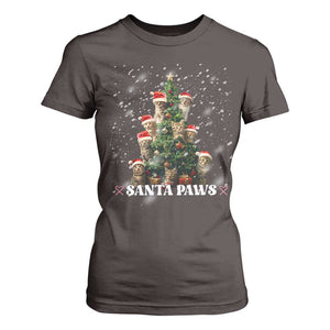 Christmas Cat T Shirt For Women Santa Paw And Claw Cats Xmas Tree TS09 Dark Chocolate Print Your Wear