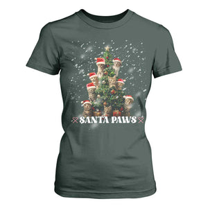 Christmas Cat T Shirt For Women Santa Paw And Claw Cats Xmas Tree TS09 Dark Forest Green Print Your Wear