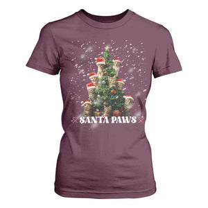 Christmas Cat T Shirt For Women Santa Paw And Claw Cats Xmas Tree TS09 Maroon Print Your Wear