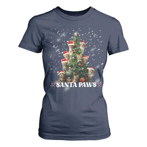 Christmas Cat T Shirt For Women Santa Paw And Claw Cats Xmas Tree TS09 Navy Print Your Wear