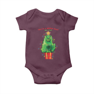 Funny Christmas Cat Baby Onesie You Are A Meow One Mr. Cat Green Cat TS09 Maroon Print Your Wear