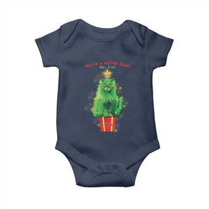 Funny Christmas Cat Baby Onesie You Are A Meow One Mr. Cat Green Cat TS09 Navy Print Your Wear