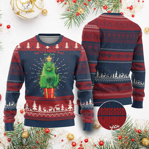 Funny Xmas Cat Ugly Christmas Sweater You Are A Meow One Mr. Cat Green Cat TS09 Burgundy Print Your Wear