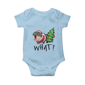 Funny Christmas Moo Deng Baby Onesie What Baby Hippo Pushing Christmas Tree TS09 Light Blue Print Your Wear