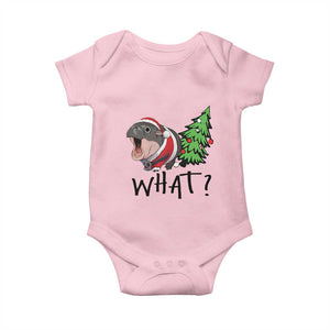 Funny Christmas Moo Deng Baby Onesie What Baby Hippo Pushing Christmas Tree TS09 Light Pink Print Your Wear