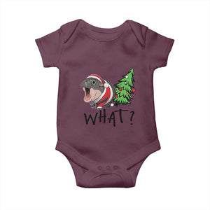 Funny Christmas Moo Deng Baby Onesie What Baby Hippo Pushing Christmas Tree TS09 Maroon Print Your Wear