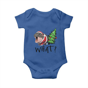 Funny Christmas Moo Deng Baby Onesie What Baby Hippo Pushing Christmas Tree TS09 Royal Blue Print Your Wear