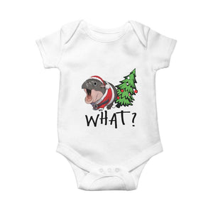 Funny Christmas Moo Deng Baby Onesie What Baby Hippo Pushing Christmas Tree TS09 White Print Your Wear