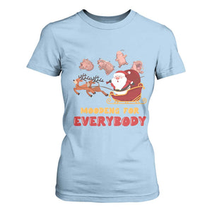 Funny Christmas Moo Deng For Everyone T Shirt For Women Cute Baby Hippo Santa Reindeer TS09 Light Blue Print Your Wear