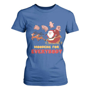 Funny Christmas Moo Deng For Everyone T Shirt For Women Cute Baby Hippo Santa Reindeer TS09 Royal Blue Print Your Wear