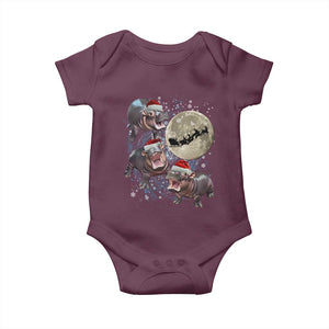 Funny Christmas Moo Deng Baby Onesie Baby Hippo Santa Sleigh Galaxy Outer Space TS09 Maroon Print Your Wear