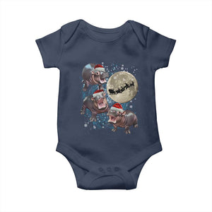 Funny Christmas Moo Deng Baby Onesie Baby Hippo Santa Sleigh Galaxy Outer Space TS09 Navy Print Your Wear