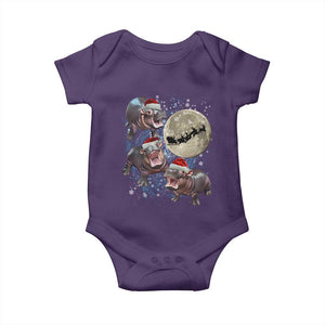 Funny Christmas Moo Deng Baby Onesie Baby Hippo Santa Sleigh Galaxy Outer Space TS09 Purple Print Your Wear