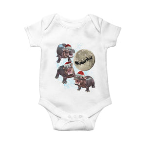 Funny Christmas Moo Deng Baby Onesie Baby Hippo Santa Sleigh Galaxy Outer Space TS09 White Print Your Wear
