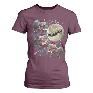 Funny Christmas Moo Deng T Shirt For Women Baby Hippo Santa Sleigh Galaxy Outer Space TS09 Maroon Print Your Wear