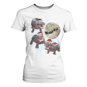 Funny Christmas Moo Deng T Shirt For Women Baby Hippo Santa Sleigh Galaxy Outer Space TS09 White Print Your Wear