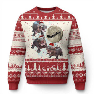 Funny Xmas Moo Deng Ugly Christmas Sweater Baby Hippo Santa Sleigh Galaxy Outer Space TS09 Red Print Your Wear