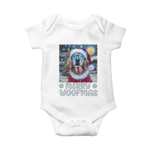 Funny Xmas Golden Retriever Baby Onesie Merry Woofmas Christmas Starry Night Dog Lover TS09 White Print Your Wear