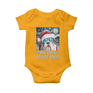 Funny Xmas Bulldog Baby Onesie Merry Woofmas Christmas Starry Night Dog Lover TS09 Gold Print Your Wear