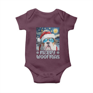 Funny Xmas Bulldog Baby Onesie Merry Woofmas Christmas Starry Night Dog Lover TS09 Maroon Print Your Wear