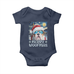 Funny Xmas Bulldog Baby Onesie Merry Woofmas Christmas Starry Night Dog Lover TS09 Navy Print Your Wear