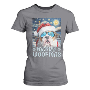 Funny Xmas Bulldog T Shirt For Women Merry Woofmas Christmas Starry Night Dog Lover TS09 Charcoal Print Your Wear
