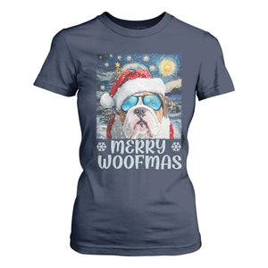 Funny Xmas Bulldog T Shirt For Women Merry Woofmas Christmas Starry Night Dog Lover TS09 Navy Print Your Wear