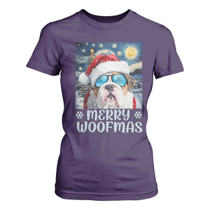 Funny Xmas Bulldog T Shirt For Women Merry Woofmas Christmas Starry Night Dog Lover TS09 Purple Print Your Wear