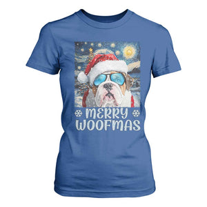 Funny Xmas Bulldog T Shirt For Women Merry Woofmas Christmas Starry Night Dog Lover TS09 Royal Blue Print Your Wear