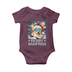 Funny Xmas Corgi Baby Onesie Merry Woofmas Christmas Starry Night Dog Lover TS09 Maroon Print Your Wear