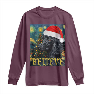 Funny Xmas Poodle Long Sleeve Shirt Believe Christmas Starry Night Dog Lover TS09 Maroon Print Your Wear