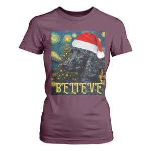 Funny Xmas Poodle T Shirt For Women Believe Christmas Starry Night Dog Lover TS09 Maroon Print Your Wear
