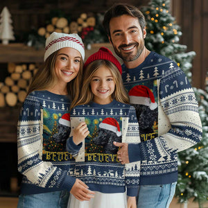 Funny Xmas Poodle Ugly Christmas Sweater Believe Christmas Starry Night Dog Lover TS09 Navy Print Your Wear