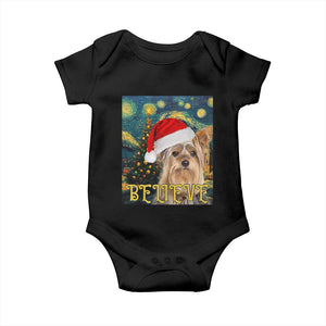 Funny Xmas Yorkshire Baby Onesie Believe Christmas Starry Night Dog Lover TS09 Black Print Your Wear