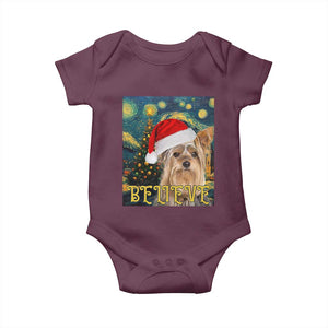Funny Xmas Yorkshire Baby Onesie Believe Christmas Starry Night Dog Lover TS09 Maroon Print Your Wear