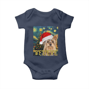 Funny Xmas Yorkshire Baby Onesie Believe Christmas Starry Night Dog Lover TS09 Navy Print Your Wear